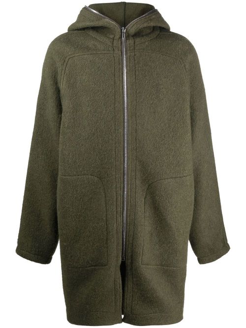 Zip-up hooded wool coat - Green