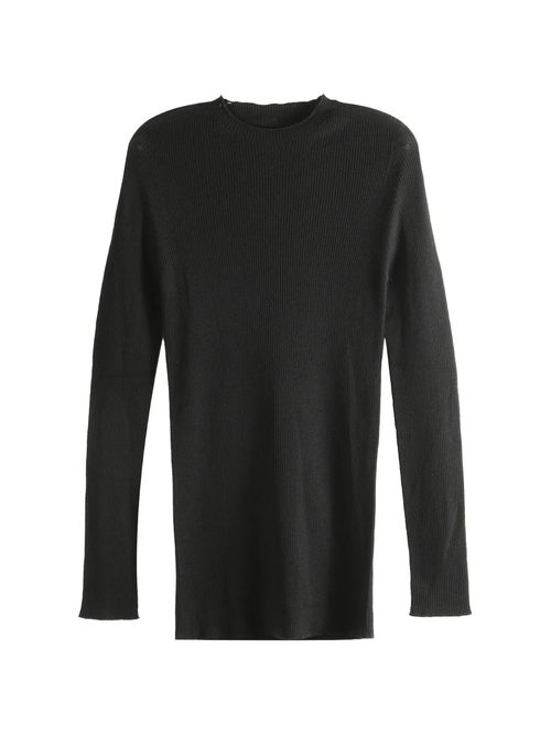 Round Neck Ribbed Knit Sweater - Size M