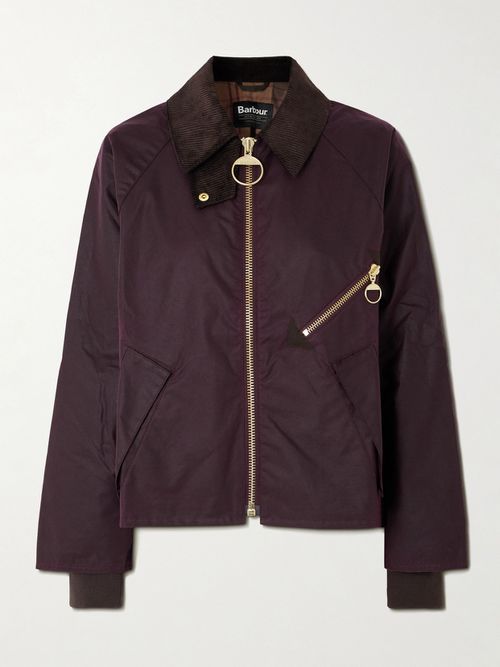 Arlene Corduroy-trimmed Waxed-cotton Jacket - Burgundy