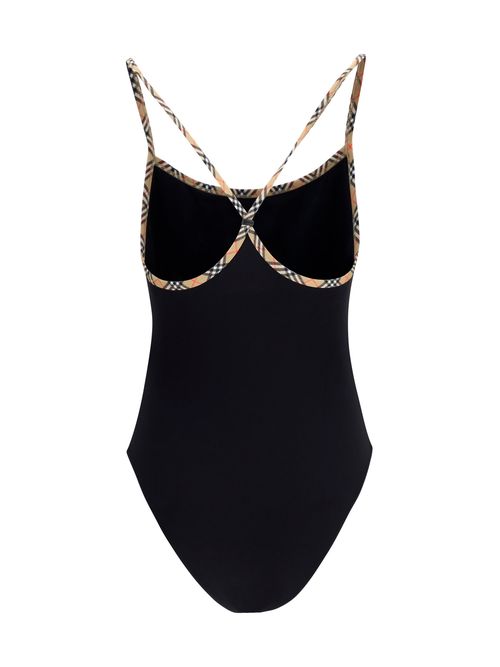 Checkered-Trim One-Piece One-Piece Swimsuit — Black