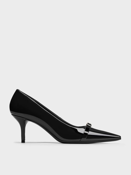 Charles & Keith - Dorian Patent Bow Pointed-Toe Stiletto-Heel Pumps