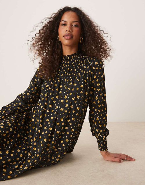 Glamorous High neck midi dresses in black chartreuse ditsy