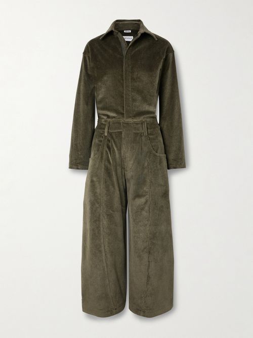 New Yorker Cropped Cotton-blend Corduroy Jumpsuit - Green