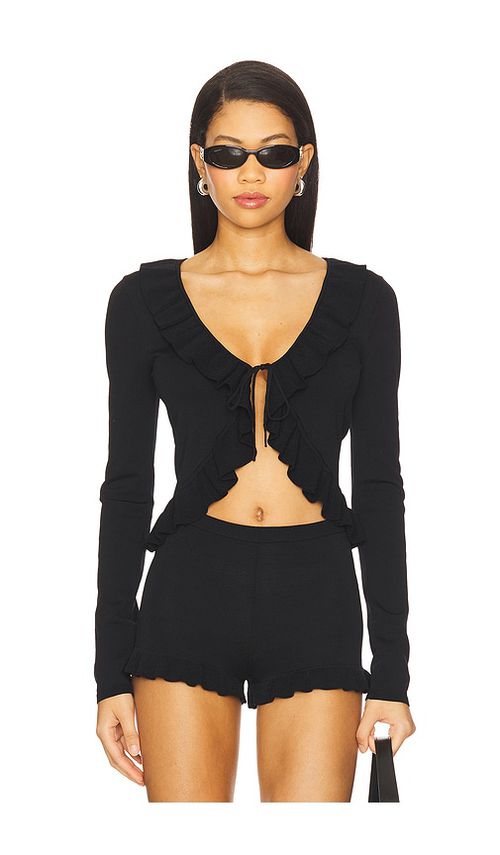 MAJORELLE Layilah Ruffle Cardigan in Black. -  XS also in L, M, S
