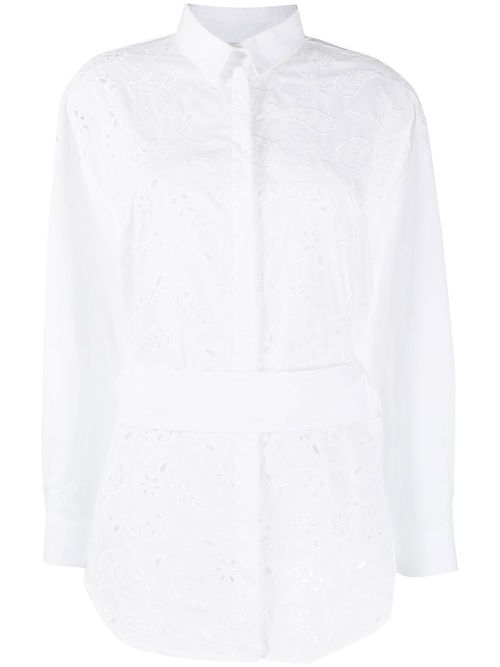 Perforated belted-waist shirt - White