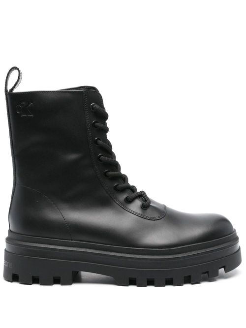 Lug-sole leather boots - Black