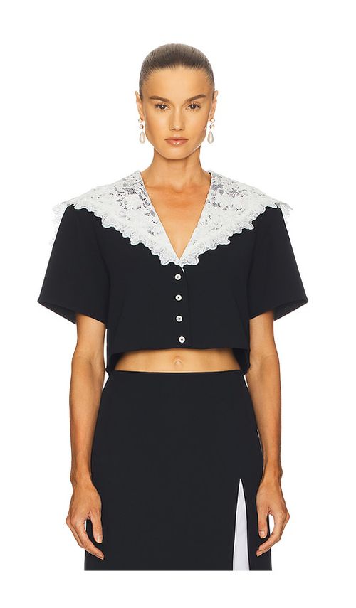 Helsa The Sailor Shirt With Lace Collar in Black. L. Also in M
