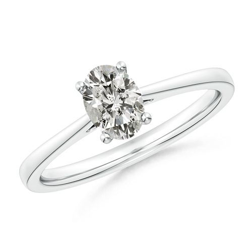 Angara 0.76 Carat Prong-Set Oval Diamond Reverse Tapered Shank Cathedral Engagement Ring in 14K White Gold