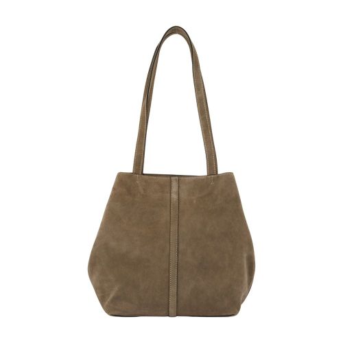 Suede Tote Shoulder Bag — Beige