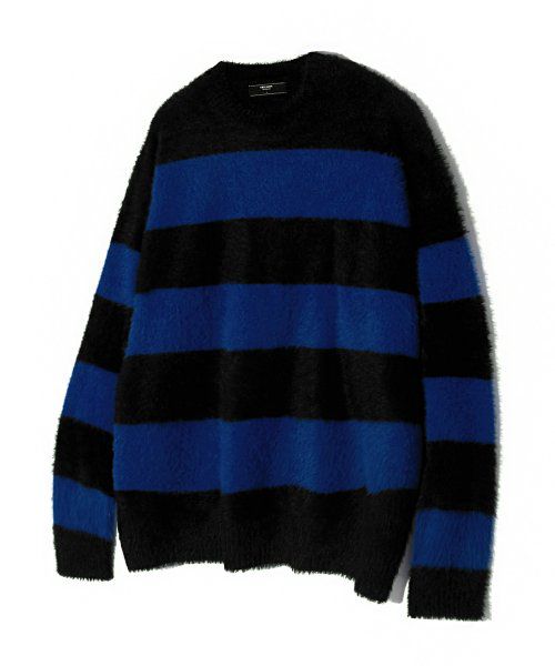 Hairy brush striped crew neck knit
