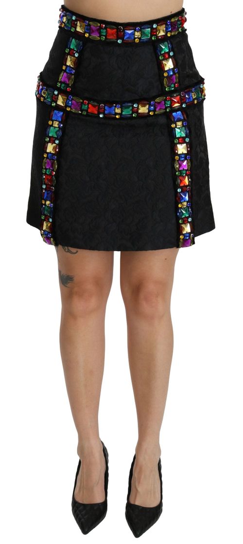 Crystal-Embellished Skirt — Black