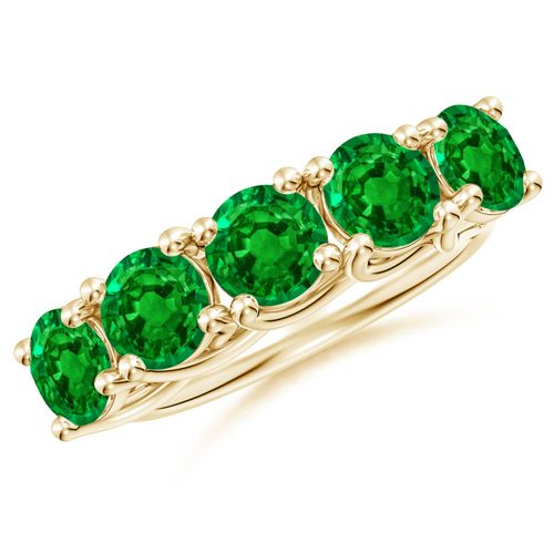 Angara 2.75 Carats Half Eternity Five Stone Emerald Wedding Band in 14K Yellow Gold