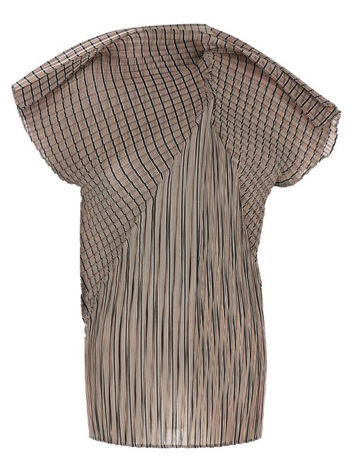 Pleated Striped Blouse — Brown