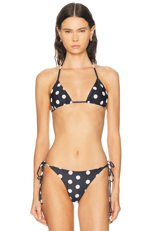 Juillet Hollis Bikini Top in Black & White Polka Dot - Black. S also in XS