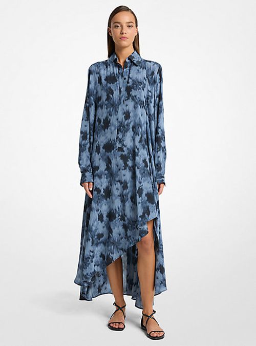 Floral Chiné Silk Crepe De Chine Draped Caftan