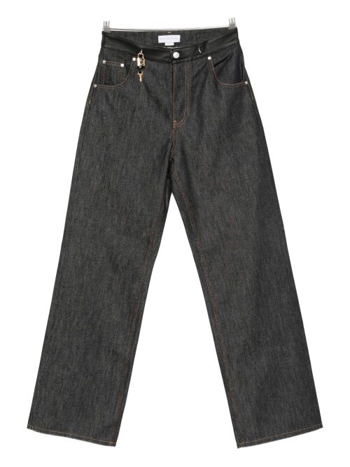 Leather-trim key-detail jeans - Blue