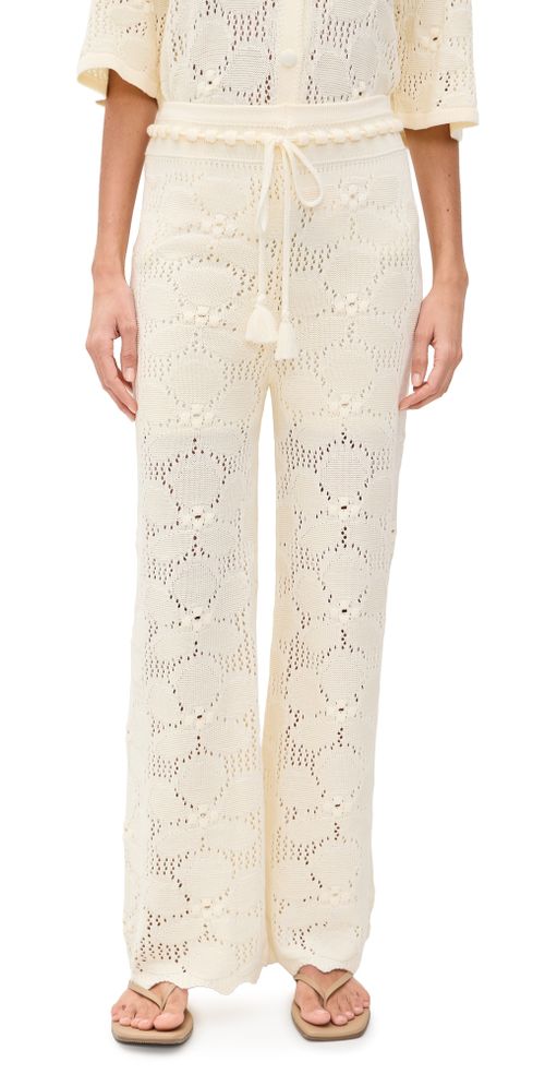 Floral Crochet Pants Beige