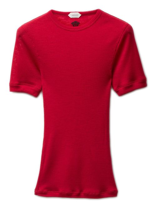 Medusa Embroidered Short-Sleeve Crewneck T-Shirt in Pure Virgin Wool