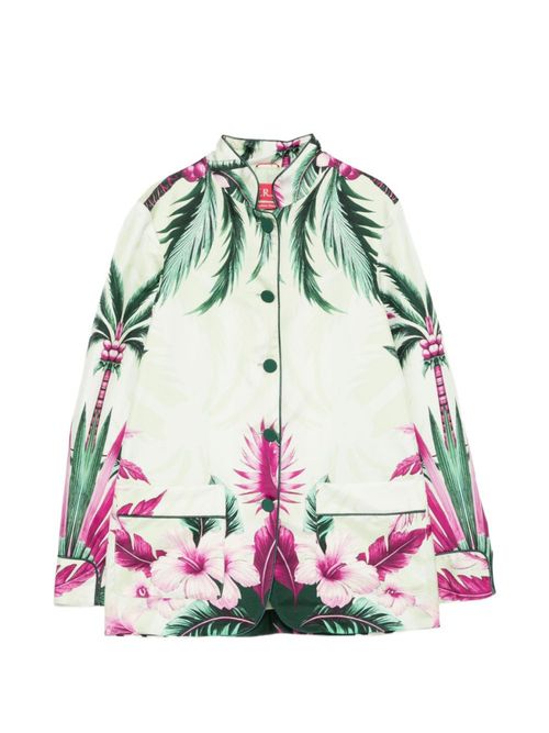 Green Floral Mandarin Collar Blazer