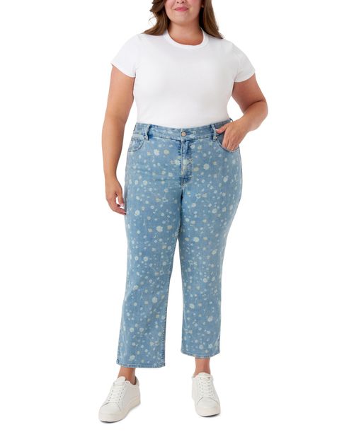 Plus Size Tummyless Ankle Straight Jeans - Daisy Discharge Print