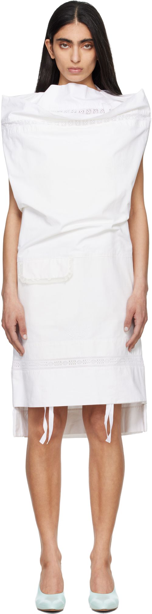 White Open Pillow Case Midi Dress