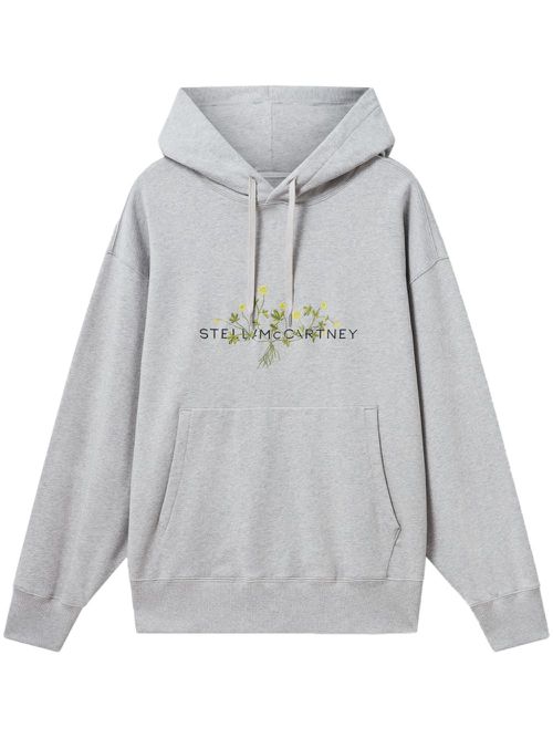 Floral-embroidery hoodie - Grey