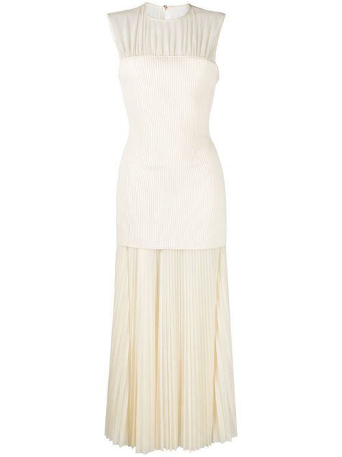 Niki ribbed-knit panel pleated maxi dress - Neutrals