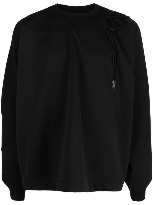 Crew-neck tie-fastening sweatshirt - Black