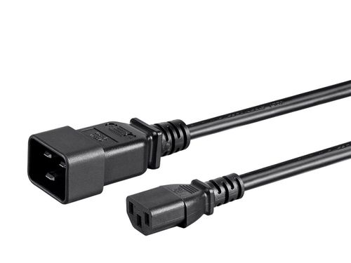 Power Cord - IEC 60320 C20 to IEC 60320 C13, 14AWG, 15A/1875W, 3-Prong, SJT, Black, 3ft