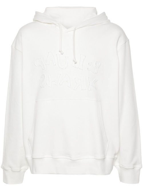 Logo-embroidered cotton hoodie - White
