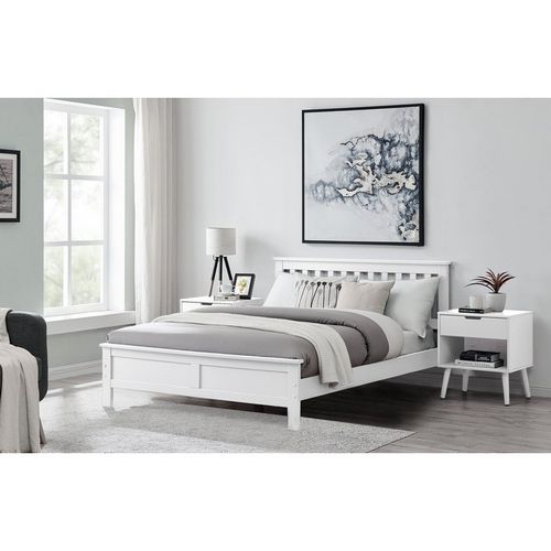 Azure Modern White Solid Pine King Bed + Windsor Mattress