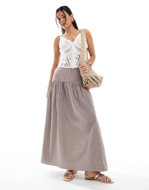 ASOS DESIGN drop waist maxi skirt in brown gingham