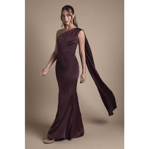 Coast Women's Honoured Drape One Shoulder Satin Maxi Bridesmaid Dress in Espresso
