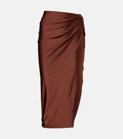 Solid Ruched gathered midi skirt