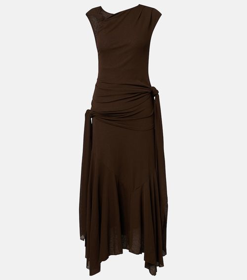 Asymmetric draped mesh midi dress