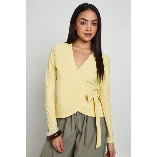 Boohoo Womens Wrap Front Tie Waist Top - Yellow
