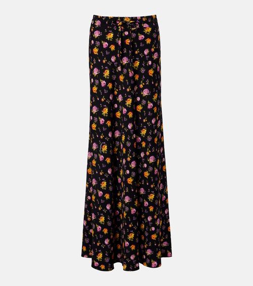 Floral silk-blend charmeuse maxi skirt
