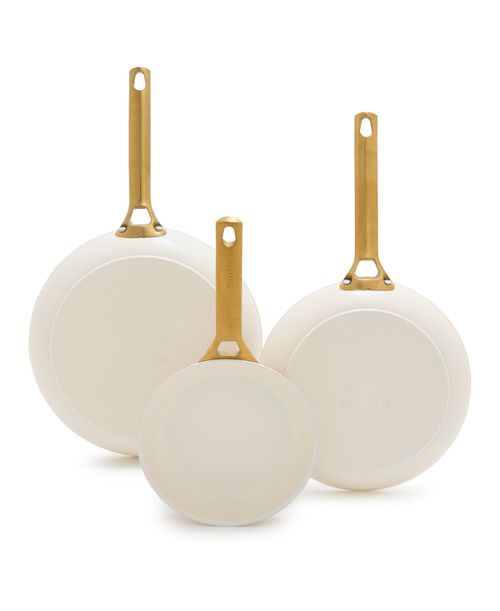 Reserve Hard Anodized Aluminum, Stainless Steel 3 Piece Nonstick Frying Pan Set - Cream