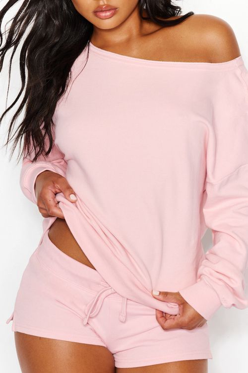SoftTerry™ Off Shoulder Sweatshirt - Pink - Women Clothing