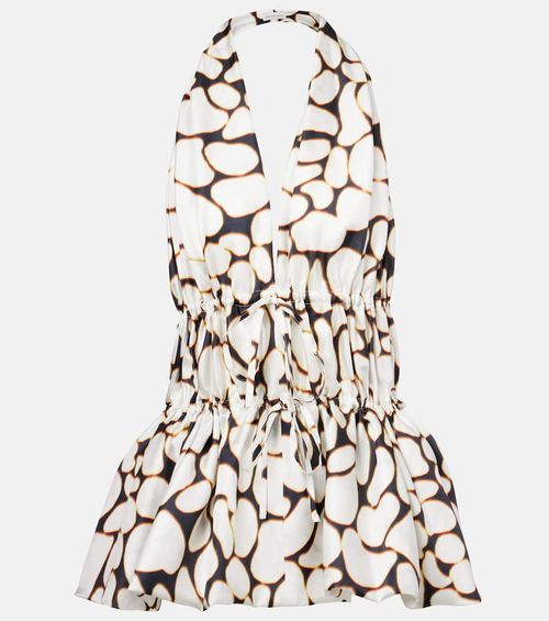 Printed halterneck silk twill top