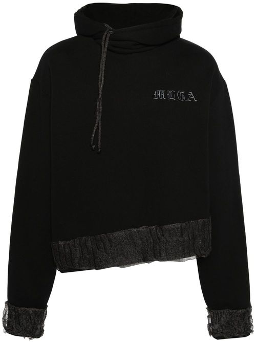 Logo-embroidered deconstructed hoodie - Black