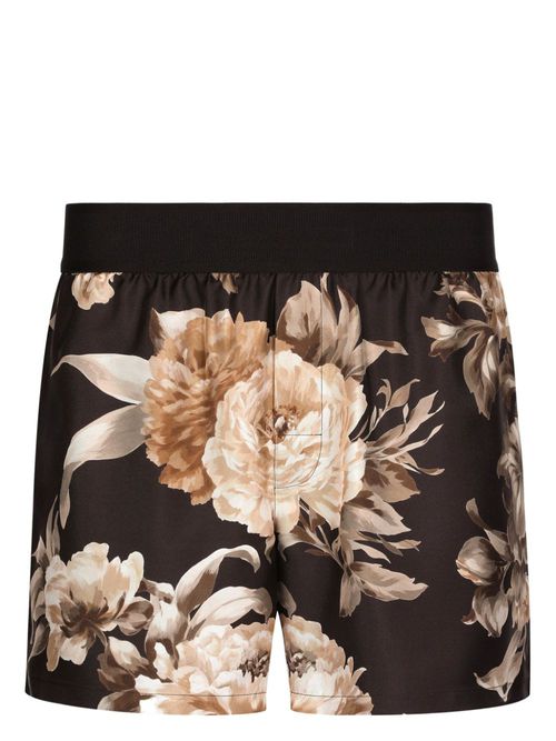 Floral-print silk shorts - Brown