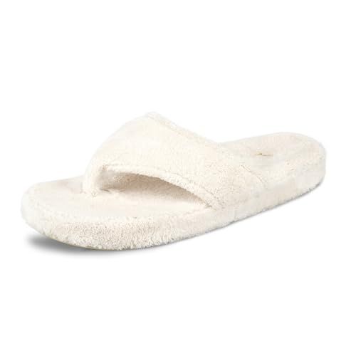Acorn Women's Spa Thong Slippers with Cloud Contour Comfort - Arch Support and Plush Fluffy Terry Lining