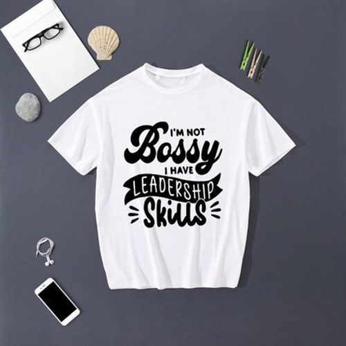 Teenage Girls' Casual Short Sleeve T-Shirt With Slogan Print Style Hit Summer Top