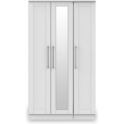 Bellamy Tall 3 Door Mirror Shaker Wardrobe | White Grey | Roseland