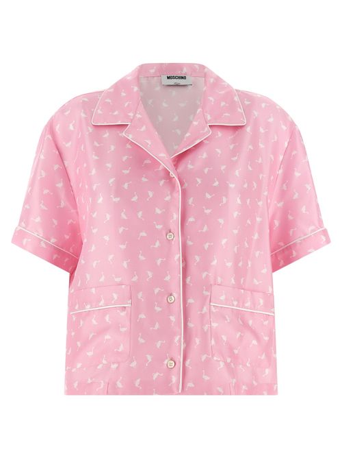 Goose-Print Silk Shirt — Pink