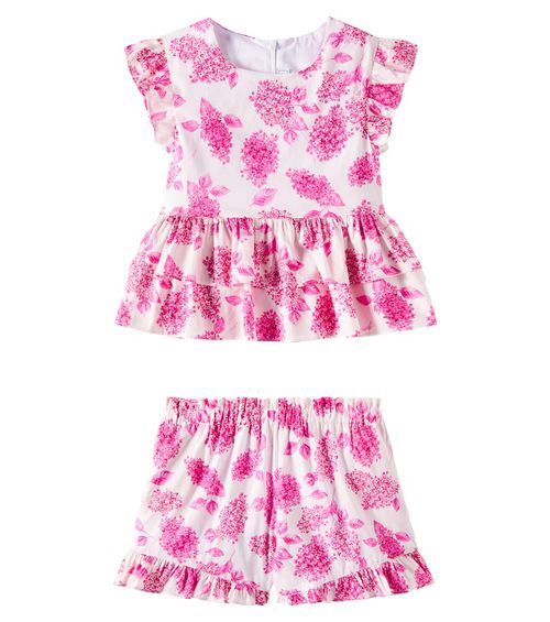 Floral ruffled cotton top and shorts set