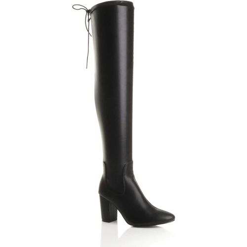 High Block Heel Stretchy Sock Faux Leather Over The Knee Boots