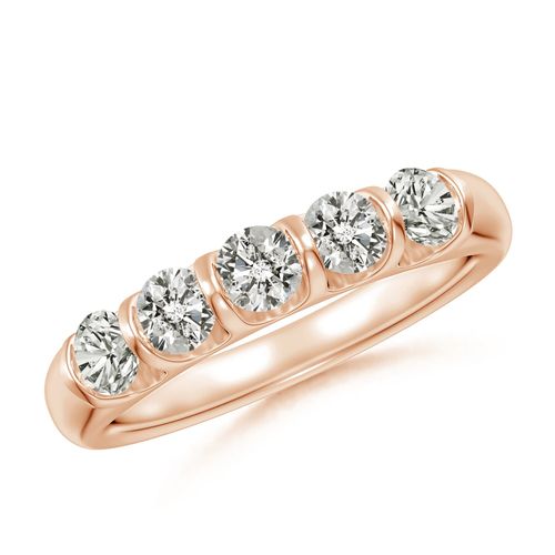 Angara 0.73 Carat Bar Set Five Stone Round Diamond Wedding Ring for Her in 14K Rose Gold