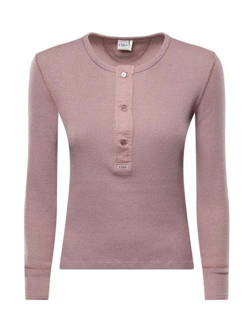 Ribbed Knit Henley Sweater — Purple